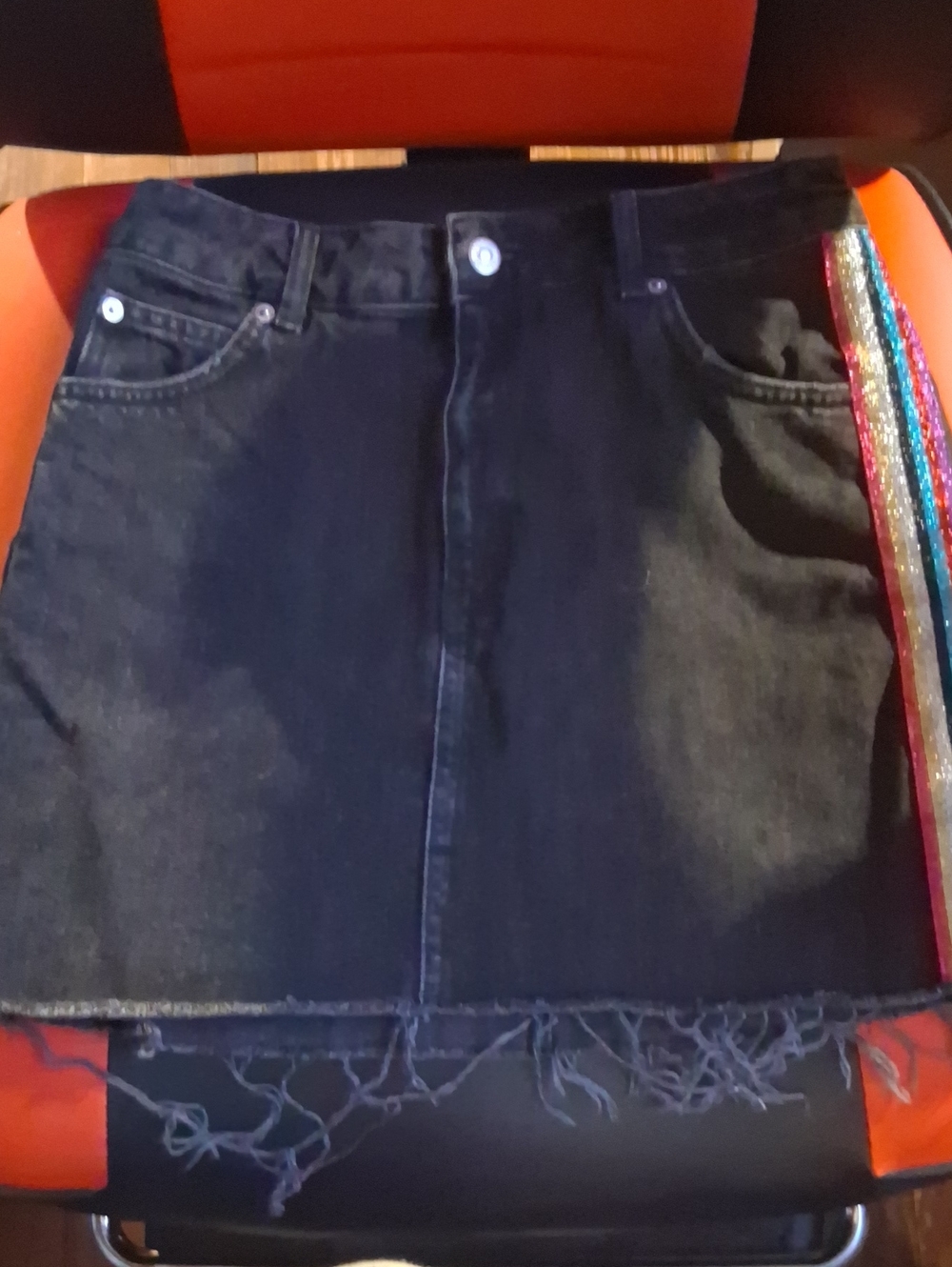 Topshop Black Denim Mini Skirt with Frayed Hem Detail